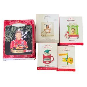 Hallmark Keepsake Ornament Set Of 5 NASCAR Wedding Baby Nephew Great Grandson